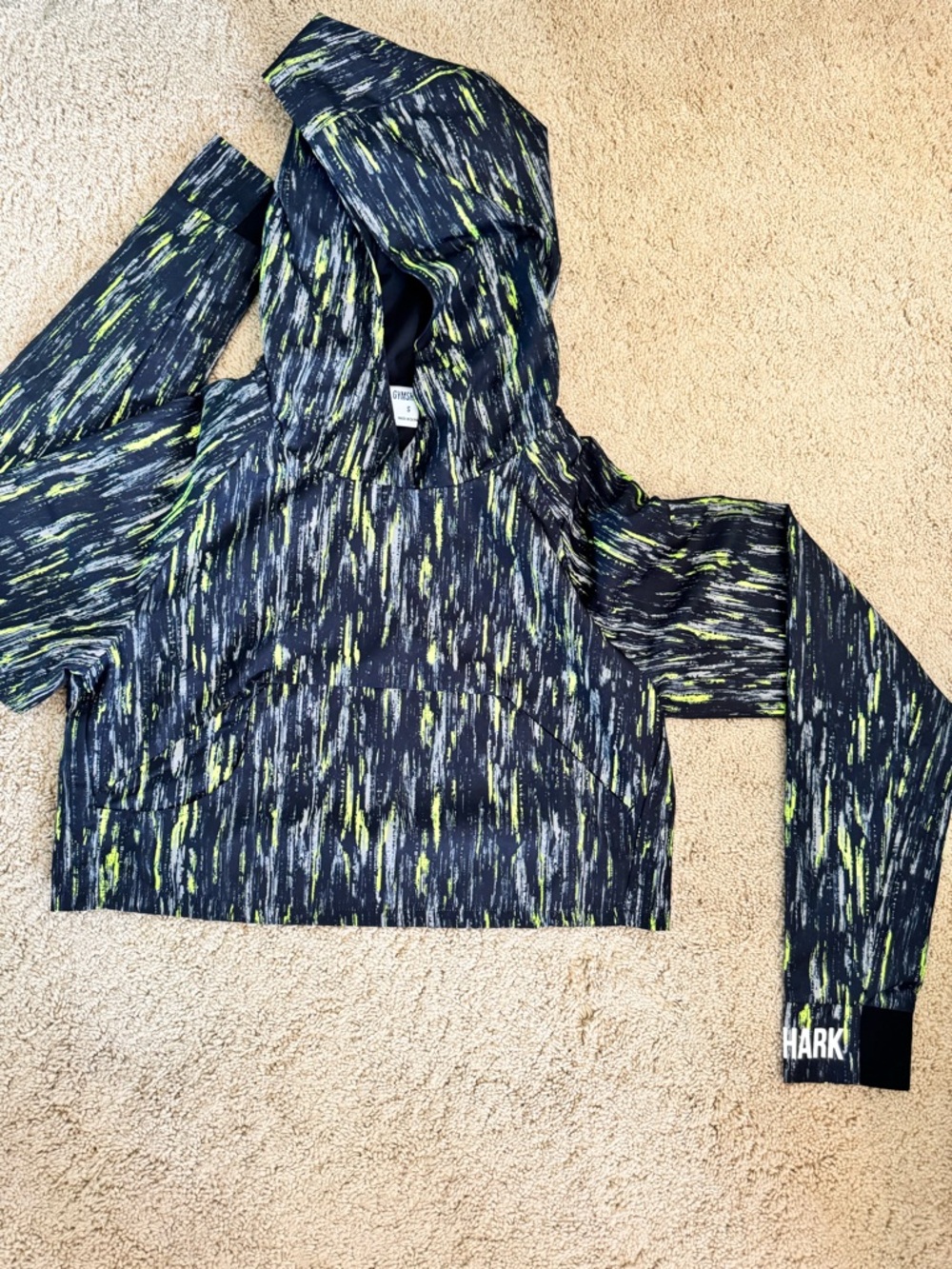 Gymshark Nonstop Crop Pullover with Neon Green and Gray Print